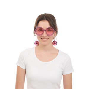 Riesenbrille mit Ohrringen pink