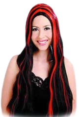 Hexen Perücke lang schwarz mit Strähnen