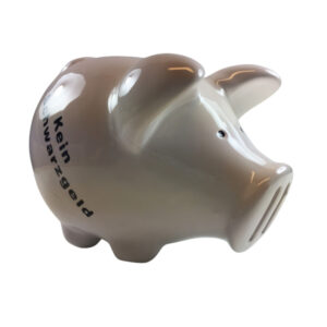 Sparschwein weiß "KEIN SCHWARZGELD", 14,5 cm