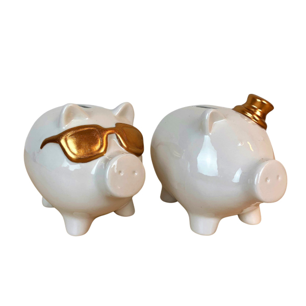 Weiß/Goldenes Sparschwein sort.