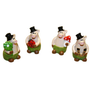 Minischweinchen mit grüner Hose und Zylinder sort.