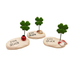 "Viel Glück" Stein mit Kleeschild