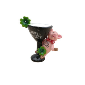 Schwein mit Sektglas gold/silber