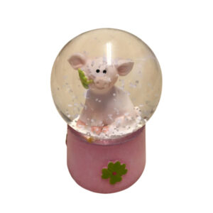 Rosa Schneekugel  mit Schweinchen sort.