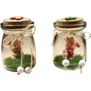 Kork-Glas mit Schweinchen sort.