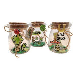 Kork-Glas mit Glücksdesign sort.