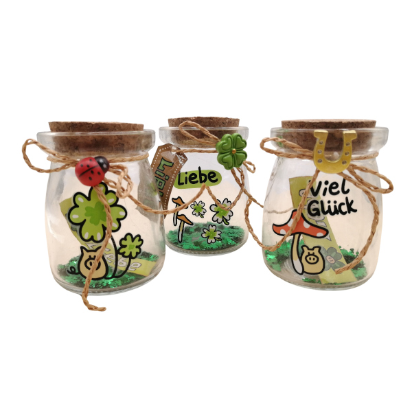 Kork-Glas mit Glücksdesign sort.