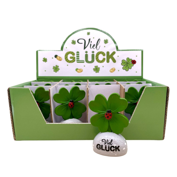 "Viel Glück"-Stein mit Kleeblatt im Display