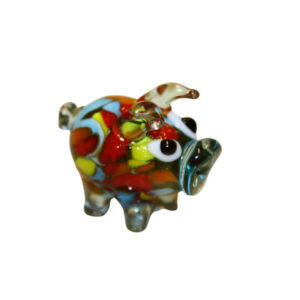 Hellblaues Schweinchen mit bunten Tupfen sort.