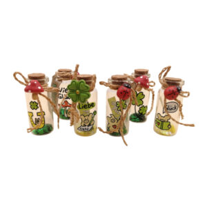 Korkfläschchen mit Glücksdesign sort.