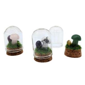 Halbedelstein Pilz unter Glasglocke sort.