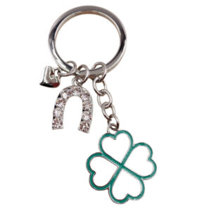 Schlüsselanhänger mit Klee, Hufeisen und Herz