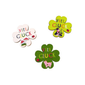 bunt bedrucktes Holzkleeblatt sort.