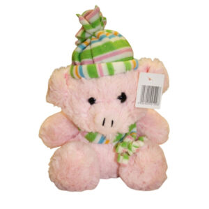 Plüschschwein mit Ringelschal und Mütze sort.