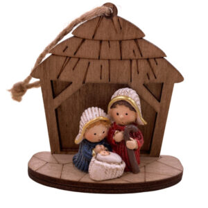 kleine einfache Holzkrippe mit Polyfiguren