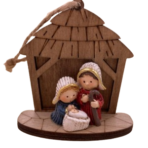 kleine einfache Holzkrippe mit Polyfiguren