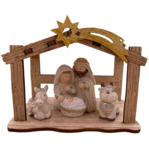 Holzkrippe mit Polyresin Krippenfiguren