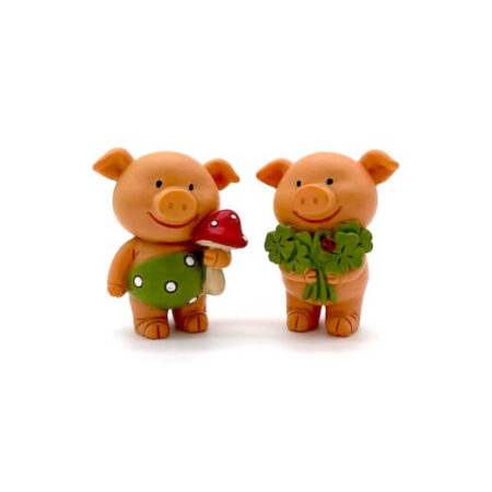 Mini Glücksschweine mit Klee und Fliegenpilz